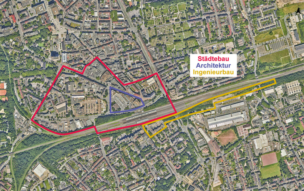Karte mit Abgrenzung der drei Wettbewerbsaufgaben